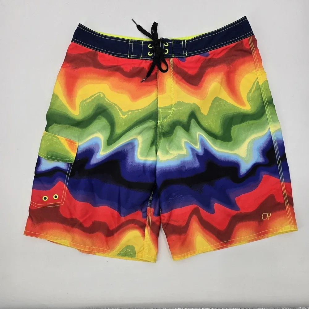 OP Ocean Pacific Shorts Mens 34‎ Board Swim Shorts Rainbow Tie Dye